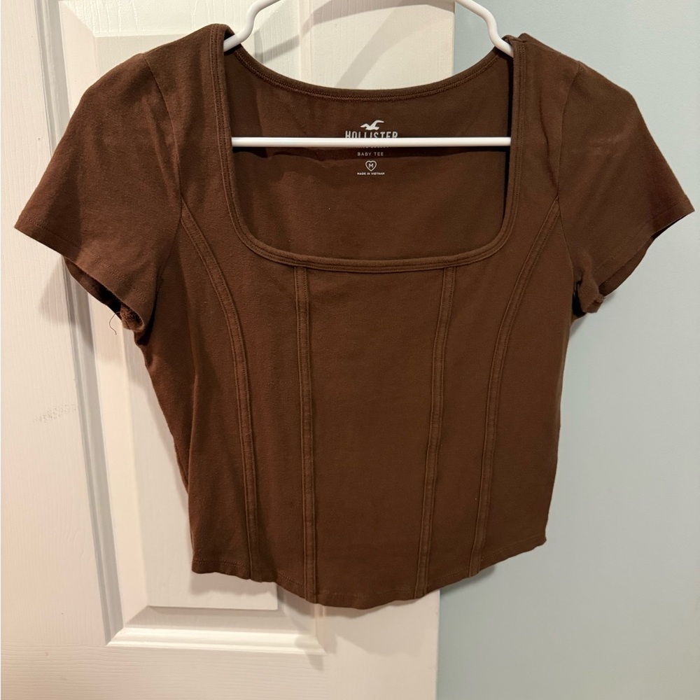 HOLLISTER Women's Brown Square Neck Top Size M